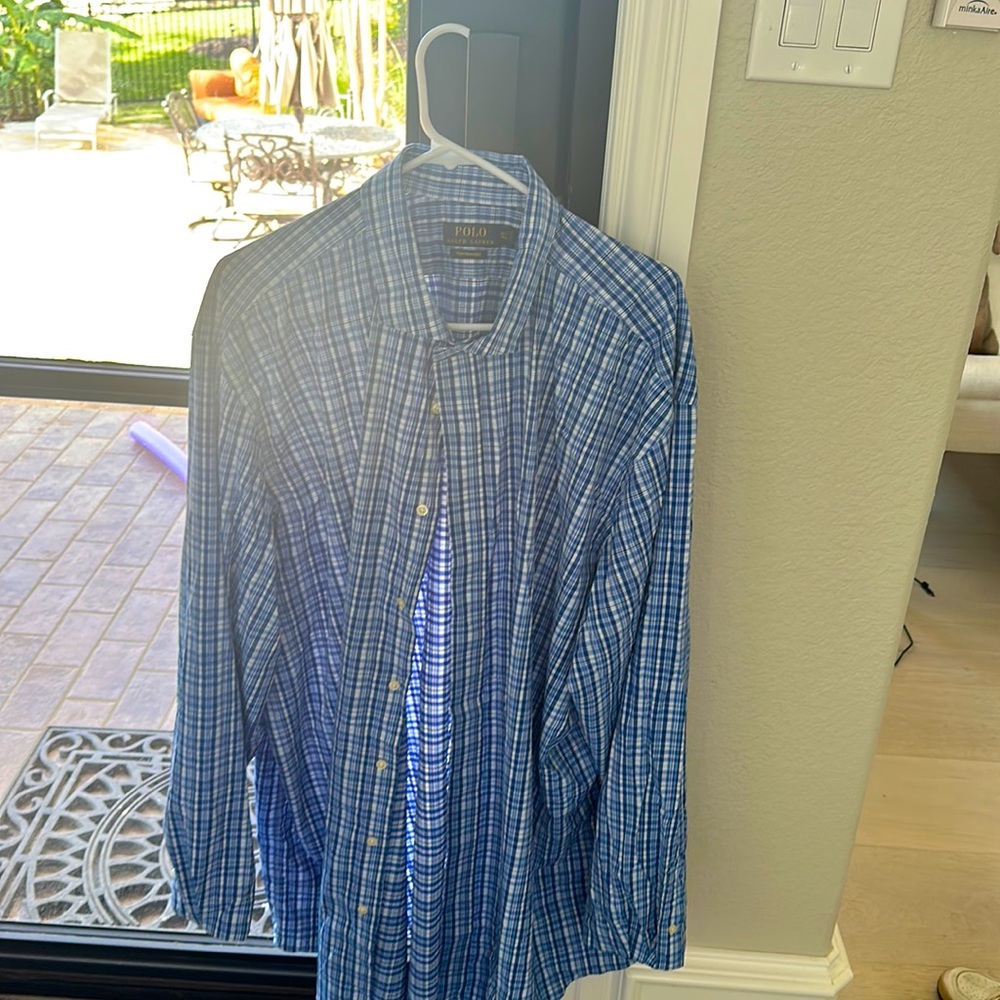Polo shirt Blue with white and black 3XLT performance dress shirt